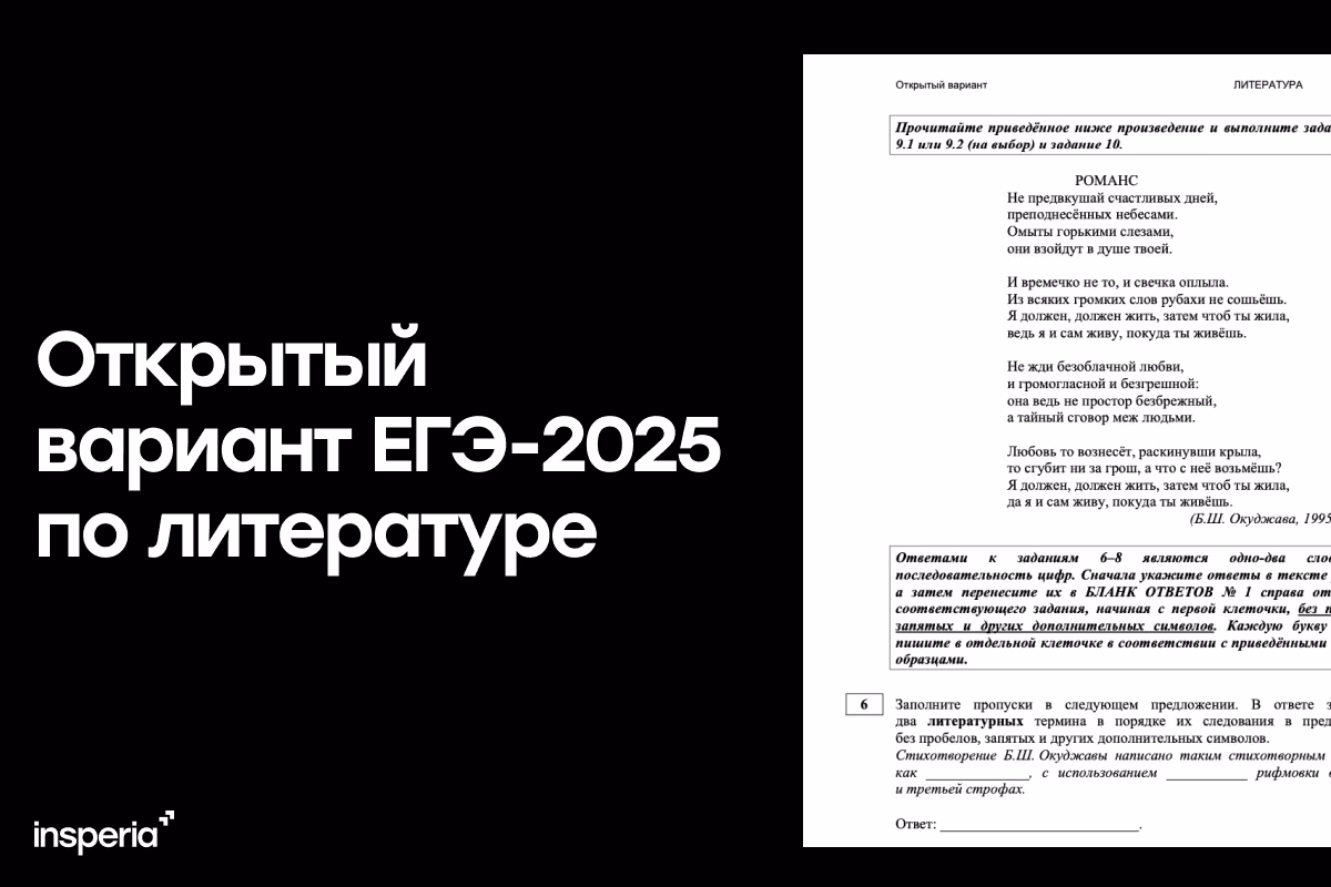 Открытый вариант ЕГЭ 2025 по литературе